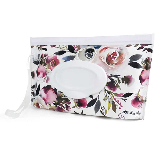 Itzy Ritzy Travel Wipes Case - Reusable Wipe Pouch – Take & Travel Pouch Holds Up To 30 Wet Wipes, Includes Silicone Wristlet Strap, Floral