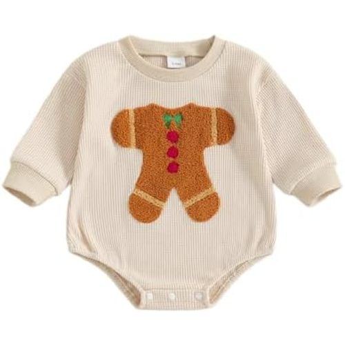 Newborn Baby Boy Girl Christmas Outfit Embroidery Sweatshirt Romper Long Sleeve Bodysuit Cute Christmas Baby Clothes