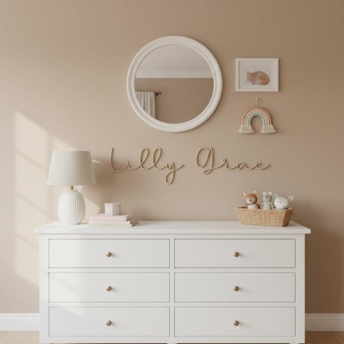 Personalized Wooden Name Sign for Nursery | Custom Baby Name Wall Decor | Laser Cut Birch Wood Sign | Script Nursery Name | 18 24 36