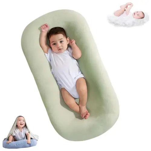 Lucakuins Baby Lounger, Bionic Design Baby Lounger for Newborn 0-24 Months, Soft Organic Cotton Breathable Lounger for Infants (Green Newborn Lounger)