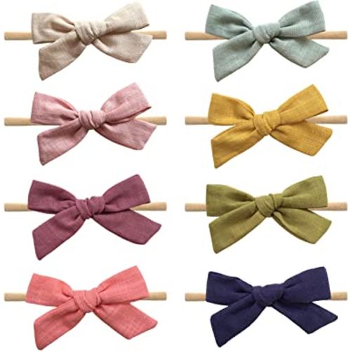 Cherssy Super Soft Headbands and Bows for Baby Girl, 8pcs Stretchy Nylon Hairbands For Newborn Infant Toddler