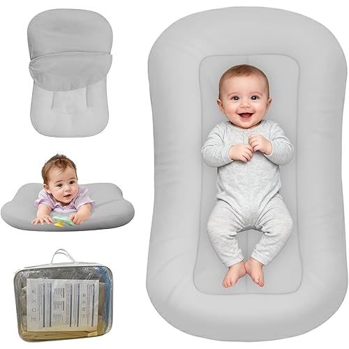 Baby Lounger for Newborn, Bionic Design Baby Lounger, Soft Organic Cotton Breathable Lounger for Infants 0-18 Months (Gray)
