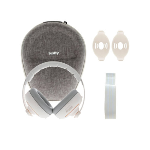 Nuby Soft Sounds 2-in-1 Noise-Canceling Baby Earmuffs with Travel Case - Adjustable Noise Protection for Infants and Toddlers - White