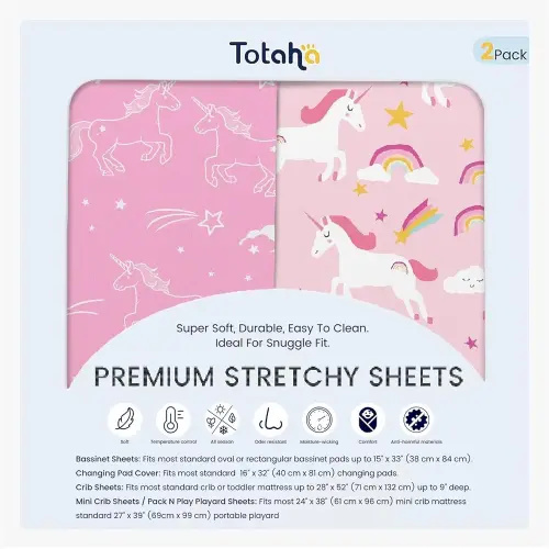 TotAha Unicorn Changing Pad Cover, Buttery Soft Diaper Changing Pad Covers for Girls Boys, Super Stretchy Jersey Knit Changing Table Covers, 2 Pack