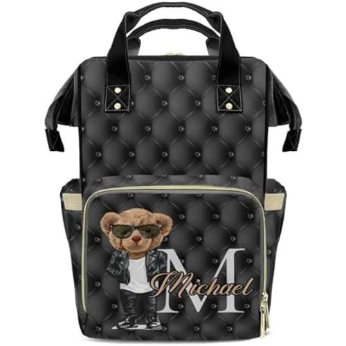 Custom Diaper Bag Backpack for Mommy - Personalized Bear Nursing Bag with Name Insulated Pockets and Travel Bag for Boys Girls