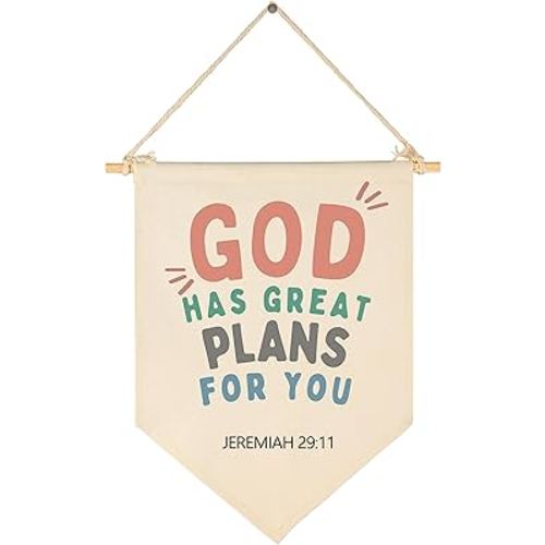 Christian Bible Verses Art-Scripture Flag Sign Gift for Baby Newborn Boys Girls Kids-Banner Wall Decor Gift for Nursery Bedroom Playroom Front Door-Baby Gift Shower-God Has Great Plans for You