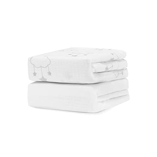 Newton Baby Organic Fitted Crib Sheet (2-Pack) - Ultra Breathable and Soft, 100% Organic Muslin Cotton, Wishing on a Star Print + Solid White, Fits All Standard Cribs