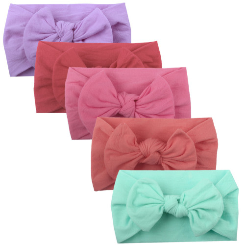 Baby Girls Hair Bows Turban Girls Baby Toddler Turban Solid Headband Hair Band Bow 5Pcs Accessories Headwear