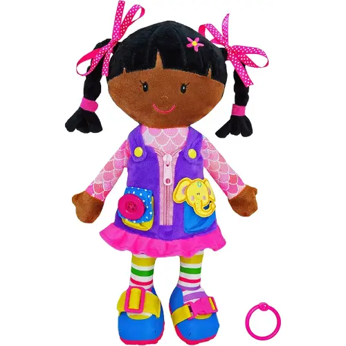 June Garden 15.5" Dressy Friends Scarlett - Educational Stuffed Plush Doll for Kids and Toddlers 2 Years and Up - Montessori Buckle Soft Toy