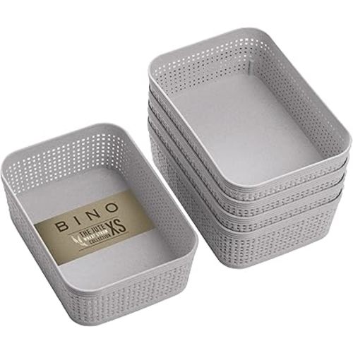 BINO | Woven Plastic Basket | XS (Natural Grey), 5-Pack | THE JUTE COLLECTION | Home Organization, Space - Saving Storage, Stylish Design | Jute Basket | Plastic Storage Basket