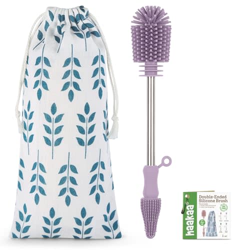 haakaa Cleaning Brush Silicone Bottle Brush Double-Ended Soft Silicone Bristles for Breast Pumps, Breast Milk Collectors, Baby Bottles, Teats, Breastmilk Storage Bags, Detachable - Lavender -1pk