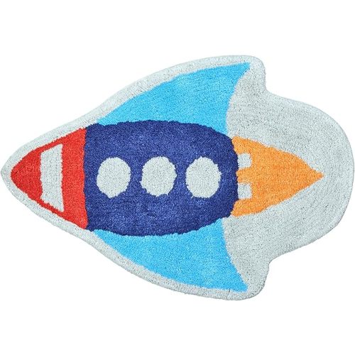 Hand Tufted Space Rocket Ship Bedroom or Bathroom Rug - 30x20 in; 100% Cotton Kids Bathroom Mat; Decorative Kids Area Rug - Rocketship