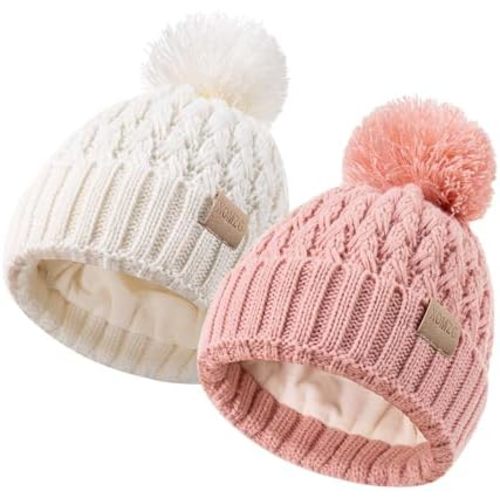 Baby Beanie Hats with 2-Pack,Warm Winter Hats for Boys and Girls,Infant Fleece Lined Toddler Baby Hats for 0-36 Month