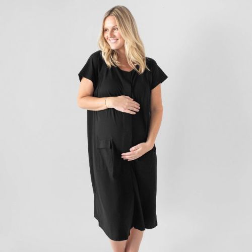 Kindred Bravely Women's Universal Labor & Delivery Gown - Black S/m/l: Maternity Nightgown, Jersey Fabric, Short Sleeve