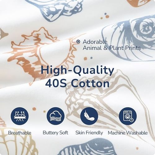 Baby Sleep Sack 3-6 Months, Cotton Detachable Long Sleeve Sleep Sack, 1.0 Tog Toddler Sleeping Sack with Temperature Strips, 2-Way Zipper Wearable Blankets for Newborns, Ocean