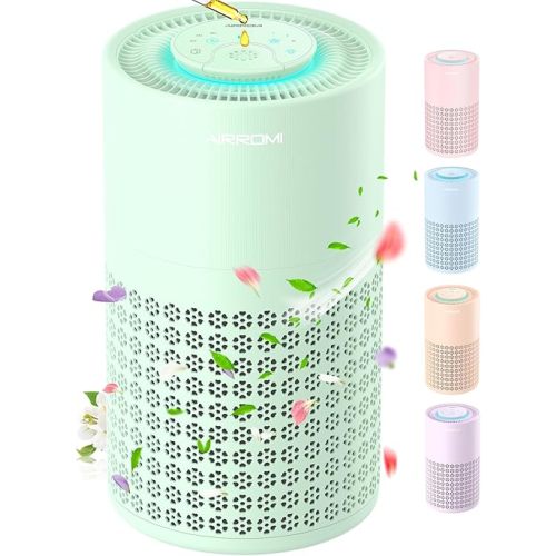 AIRROMI Air Purifier for Bedroom with HEPA 3-in-1 Filter, Pet Air Purifier for Home Cat Pee Smell, Covers Upto 990 Ft², Quiet 360°intake Air Cleaner for pet hair,allergies,Dust,Smoke A2001 Green