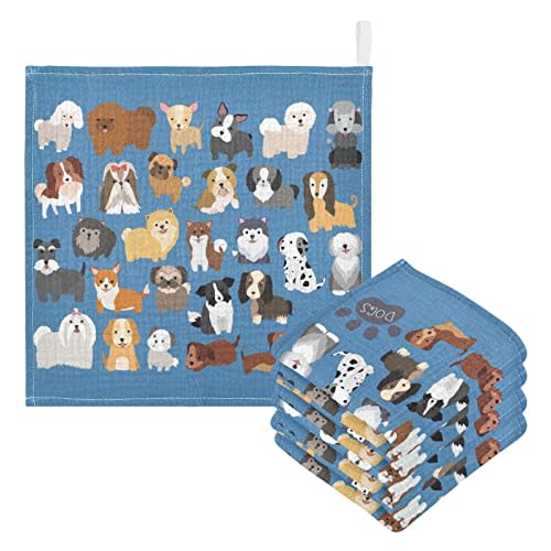 Cute Dog Baby Muslin Washcloths Soft Absorbent Face Towel,Watercolor Puppy Burp Cloths Cotton Bath Wipes 3 pack Infant Wash Cloth for Newborn Boys Girls 12x12 inches