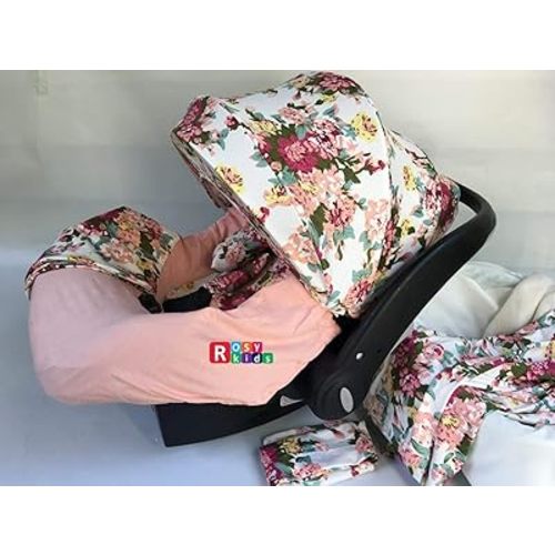 9pc Ultimate Set of Infant Car Seat Cover Canopy Headrest Blanket Hat Nursing Scarf, 25JE10
