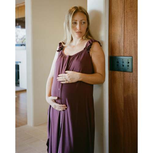 Ruffle Strap Labor & Delivery Gown | Navy Toile - Kindred Bravely (Size M/L)