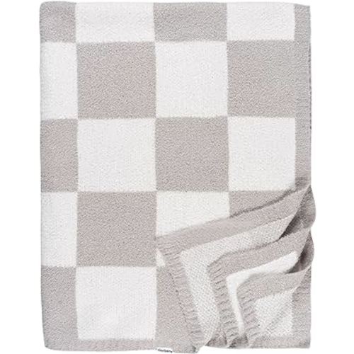 Gerber Unisex Baby Cozy Soft Silky Mink Checkerboard Grid Blanket, Tan Check, One Size