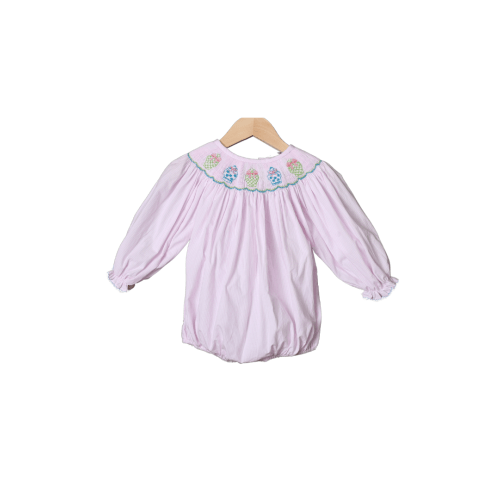 Smocked Ginger Jar Pink Windowpane Long Sleeve Bishop Bubble