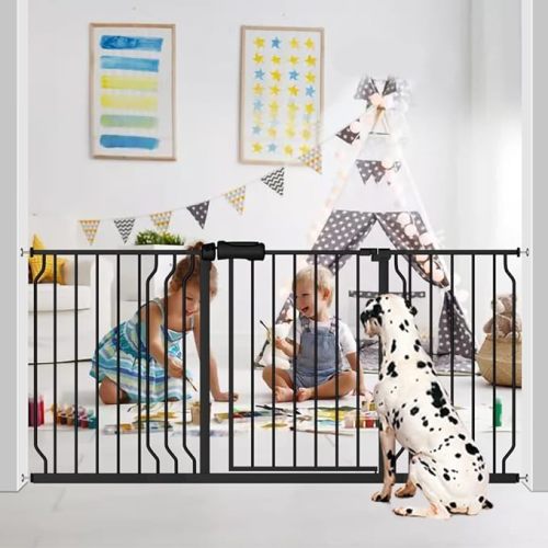 Fairy Baby Extra Wide Baby Gate Black 71.6-76.37 Inch Wide, Walk Through Pressure Mounted No Drill, Long and Large Tension Gate for Pet and Kids