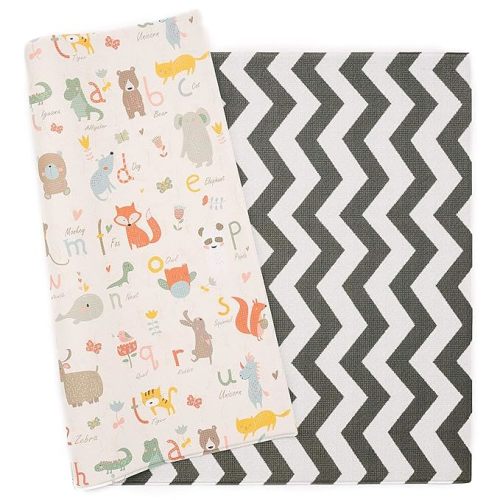 Baby Care Play Mat (Large, Zig Zag - Black) 82'' x 55'' Original One-Piece Reversible Rollable Waterproof Play Mat for Infants, Babies, Toddler, and Kids