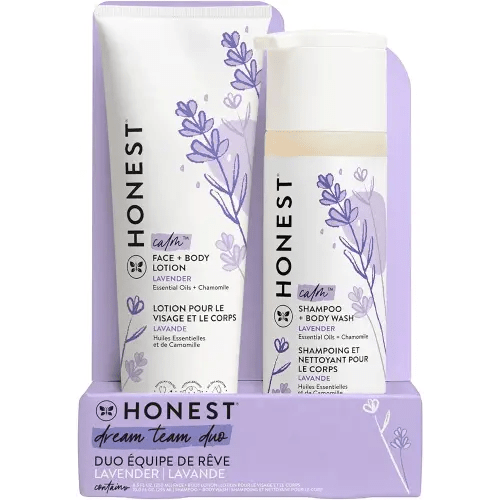 The Honest Company 2-in-1 Cleansing Shampoo and Body Wash Face Lotion Bundle Gentle for Baby Naturally Derived Lavender Calm 18.5 fl oz