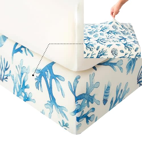 SDIII 2 Pack Ocean Crib Sheets 52" × 28" × 8", 100% High Elastic Microfiber Jersey Knit, Soft and Breathable, White and Coral Baby Sheets for Crib