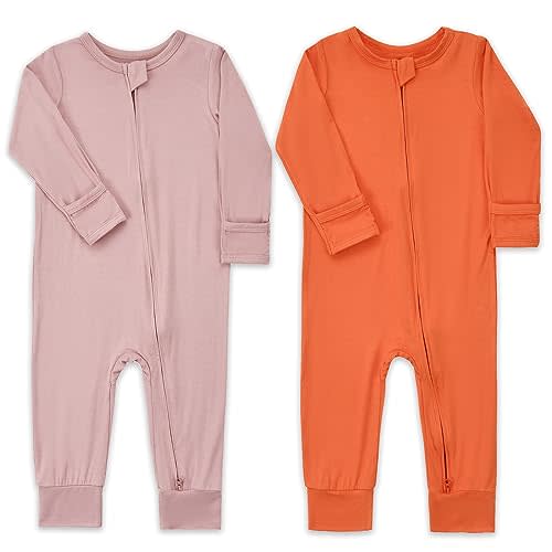 Aablexema Baby Footless Pajamas Zipper with Mitten, Rayon from Bamboo, Infant Long Sleeve Romper Pjs