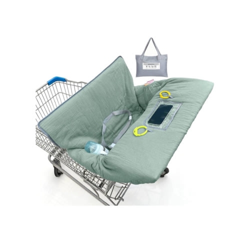 Muslin Shopping Cart Cover for Baby Soft & Breathable High Chair Covers for Restaurant Seat Grocery Cart Cover with Storage Pocket Machine Washable for Infant Toddler Boy Girl, Sage Green