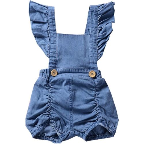 Colorful Childhood Newborn Baby Rompers Toddler Girls Denim Jumpsuits Infant Ruffles Bodysuits Folds Outfits Jean Romper