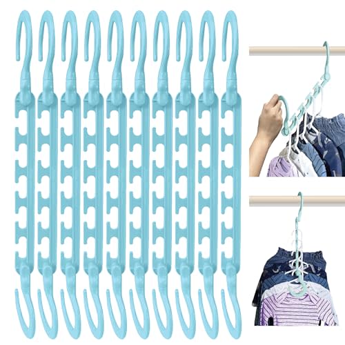 Wonder Hanger Max 10-Pack Space Saving Hangers, Reinforced Hooks Swivels 360°, Cascading Hanger, Teens, College Dorms, Kids & Closet Organizer, Assembled – Pastel Blue