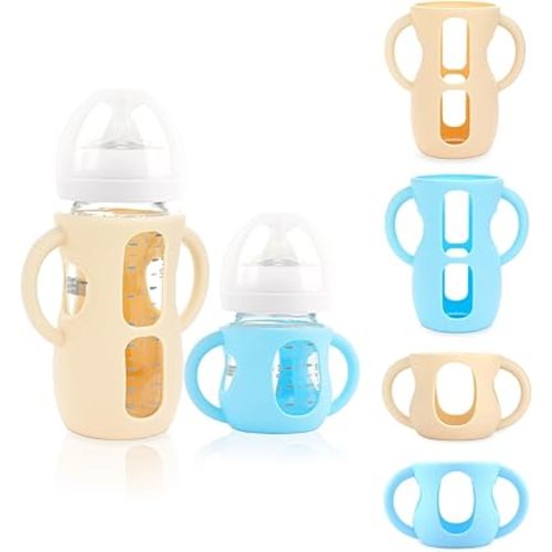 4-Pack Silicone Sleeves for Philips Avent Glass Bottles, BPA-Free Drop-Resistant Baby Bottle Sleeves with Handles, Compatible with Philips Avent Natural Glass Baby Bottles (4 & 8 oz)