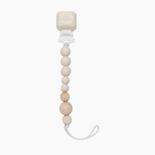Loulou Lollipop Color Pop Silicone and Wood Pacifier Clip - Coconut Cream