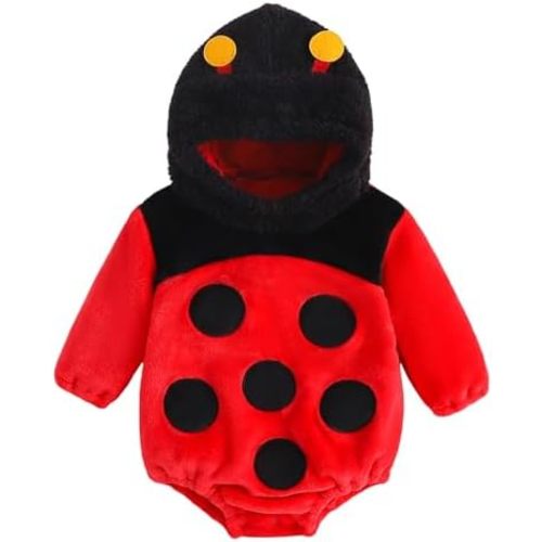 Infant Boy Girl Halloween Animal Costume Newborn Baby Flannel Hooded Rompers Fall Winter Long Sleeve Fleece Bodysuit