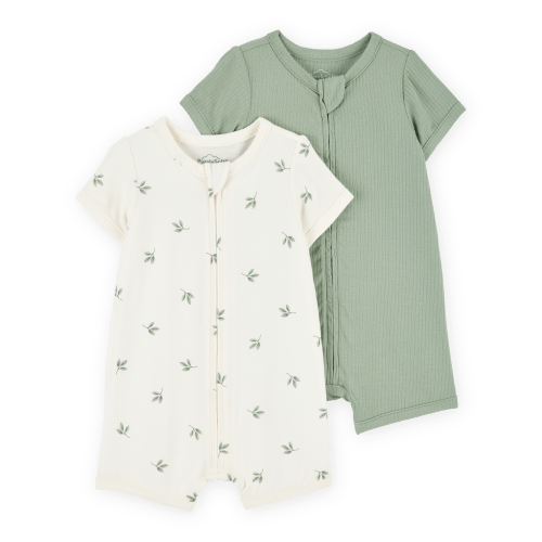 Baby 2-Pack PurelySoft Zip-Up Rompers - Green/Ivory