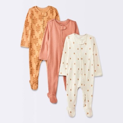 Baby Girls' 3pk Acorns Sleep N' Play - Cloud Island™ Yellow, Size: 6-9M