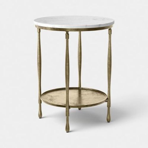 Cast Metal and Carrara White Marble Side Table Antique Brass Finish - Fully Assembled