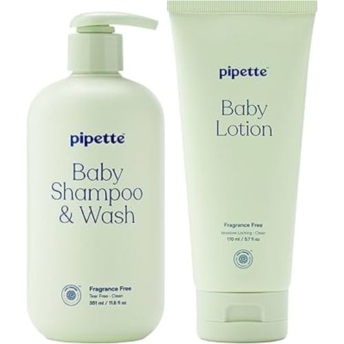 Pipette Fragrance-Free Wash and Lotion Duo, Clean, Tear-Free Bath Time, Sulfate-Free, Paraben-Free, Sensitive Skin Baby Wash and Baby Lotion, Hypoallergenic, Non-Toxic (Pack of 2)