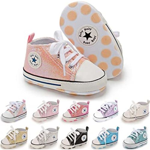 Meckior Baby Girls Boys Canvas Sneakers Soft Sole High-Top Ankle Infant First Walkers Crib Shoes