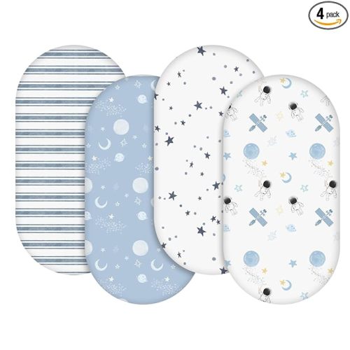 Gllquen Baby Bassinet Sheets 4 Pack, Breathable Cozy Fitted Mattress Sheet, Elastic Travel Crib Fashionable Pattern, Standard Cradle Safe Sheets for Baby Boys Girls 32"x16"(Astronaut)