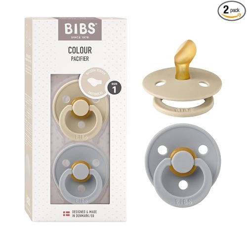 BIBS Pacifiers - Set of 2 | Colour Pacifier with Anatomical Nipple | BPA-Free Natural Rubber | Made in Denmark | Vanilla/Cloud, 0-6 Months
