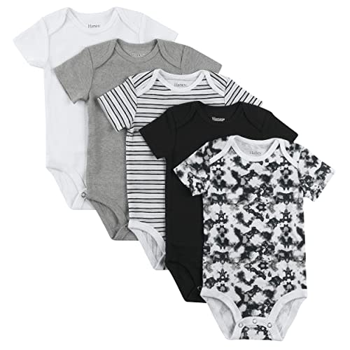Hanes Unisex-Baby Hanes Baby Bodysuits, Ultimate Flexy Short Sleeve For Boys & Girls, 5-Pack