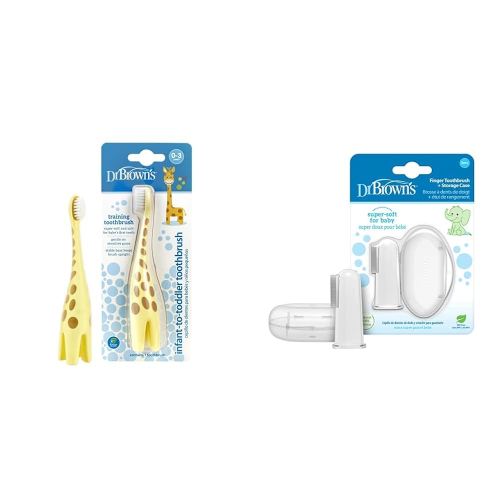 Dr. Brown's Infant-to-Toddler Toothbrush, Giraffe + Dr. Brown's Finger Toothbrush (Clear) with Toothpaste
