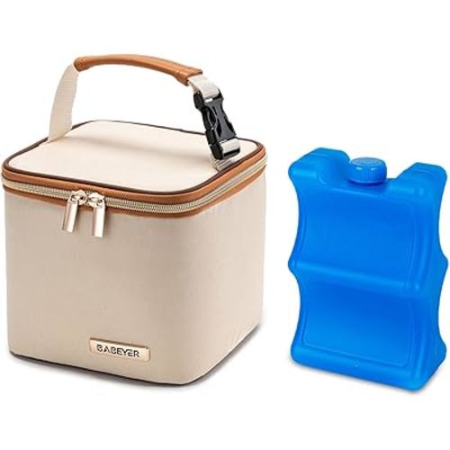 Breastmilk Cooler Bag with Ice Pack Fits 4 Baby Bottles Up to 5 Ounce, Baby Bottle Cooler Bag Great for Nursing Mom Daycare, Cream