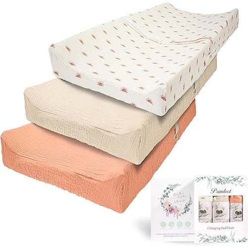 Muslin Changing Pad Cover for Boys Girls 100% Cotton Fitted Baby Diaper Changing Table 3 Pack Soft and Breathable for Standard Changing Table Topper 32"x16"
