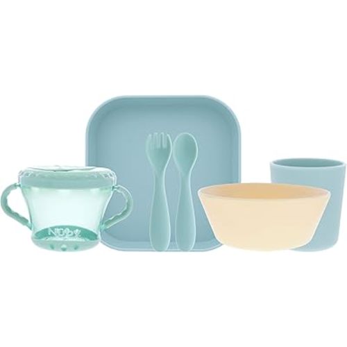 Nuby Toddler Feeding Set - 6-Piece Self-Feeding Dinnerware Set for Kids - Easy-to-Hold Training Toddler Utensils - 12+ Months