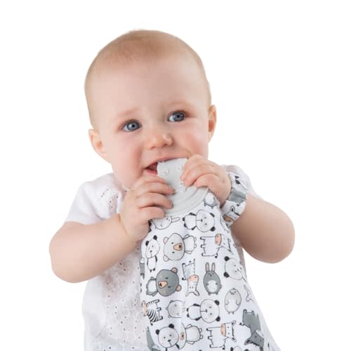Cheeky Chompers Comfortchew | Baby Lovey with Silicone Teether & Sensory Tags | Soft Fleece Material, Attachable Loop, Machine Washable | (Panda Pals)
