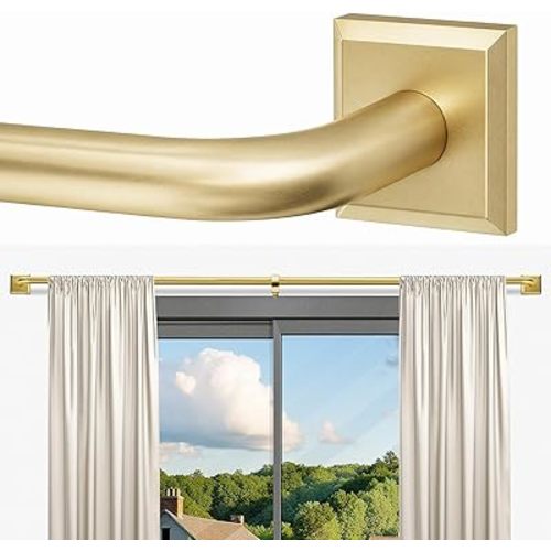 Gold Curtain Rods for Windows 48-90Inch(4-7.5ft) Heavy Duty Wrap Around Blackout Curtain Rods,Adjustable Room Darkening Drapery Rod for Bedroom, Living Room, Sliding Door & Outdoor Patio